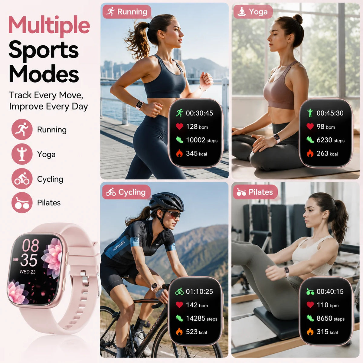 Women Smart Watch Fitness Tracker Heart Rate Monitor IP67 Waterproof
