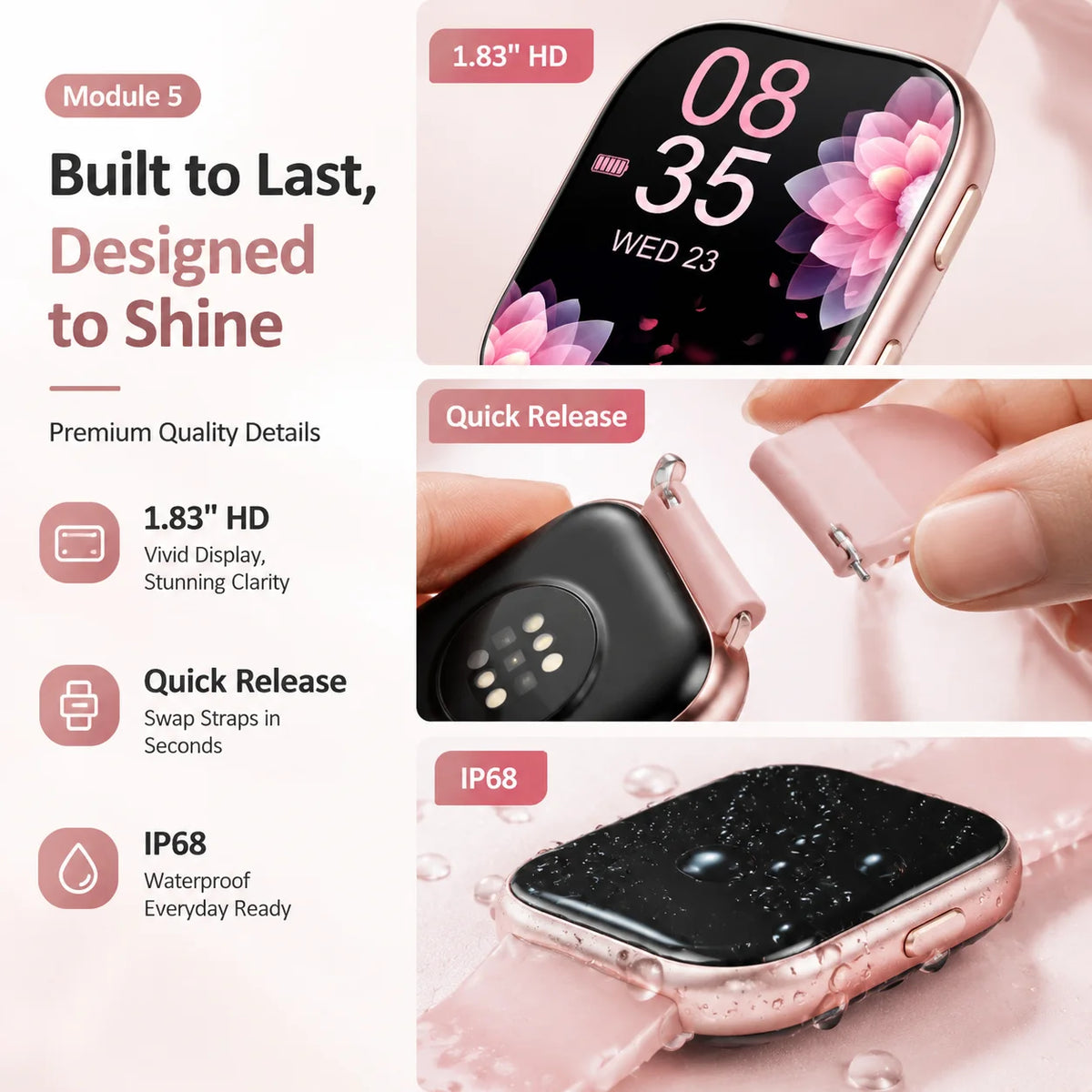 Women Smart Watch Fitness Tracker Heart Rate Monitor IP67 Waterproof