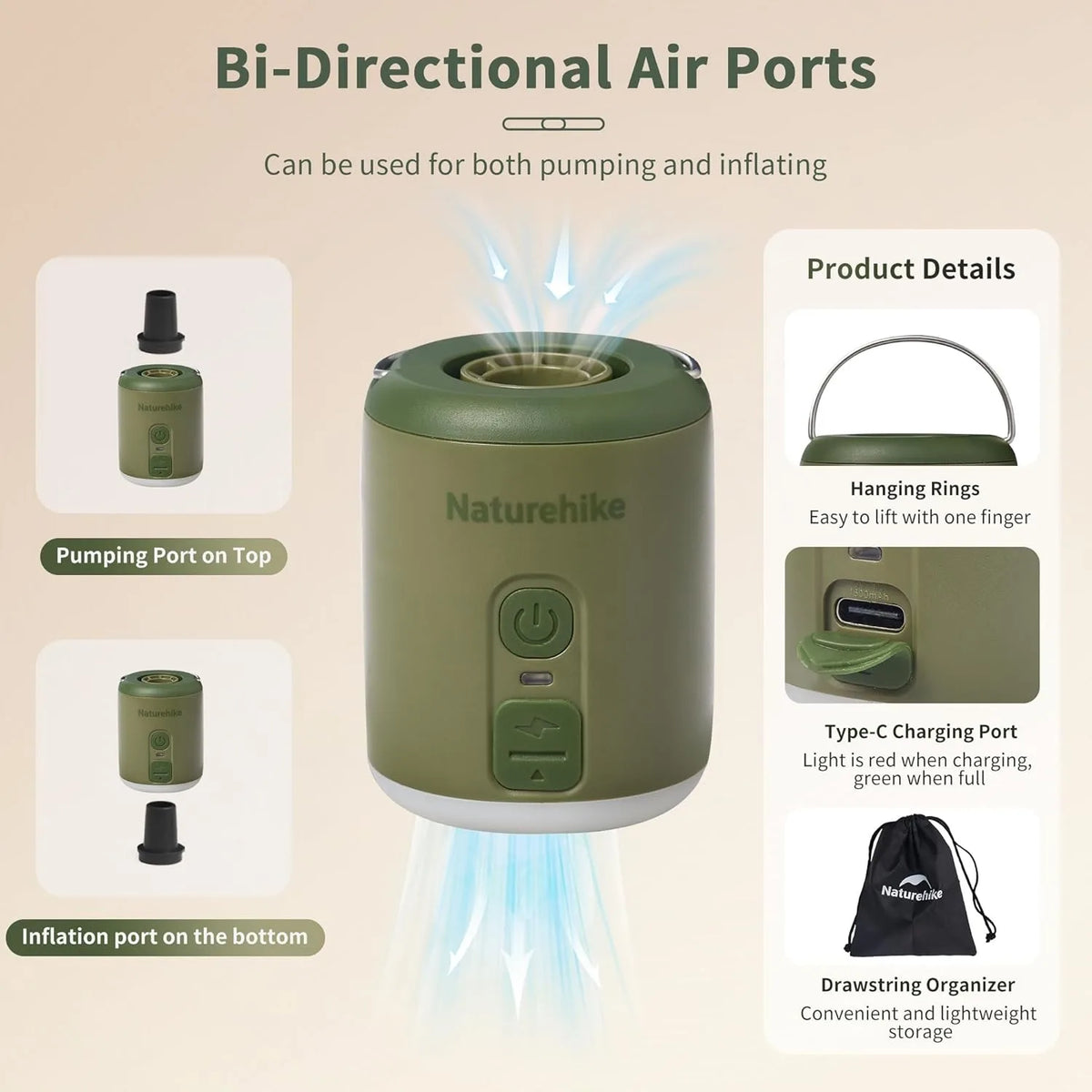 Naturehike Portable Electric Air Pump For Inflatable Camping Gear