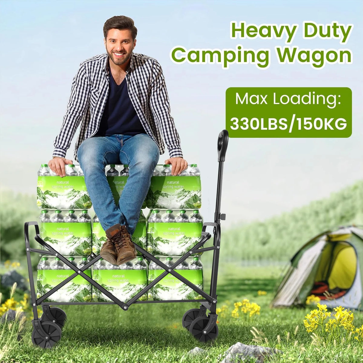 Portable Foldable Steel Utility Wagon Cart With All Terrain Wheels