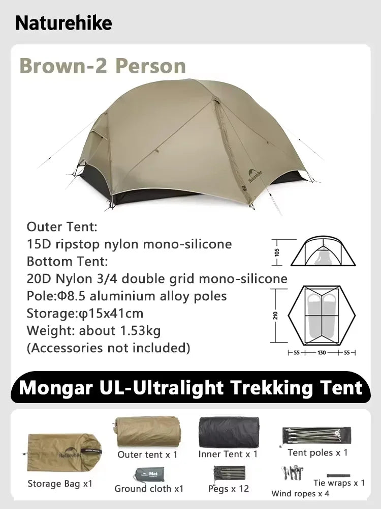 Naturehike Mongar UL Ultralight Backpacking Tent Waterproof 15D Nylon