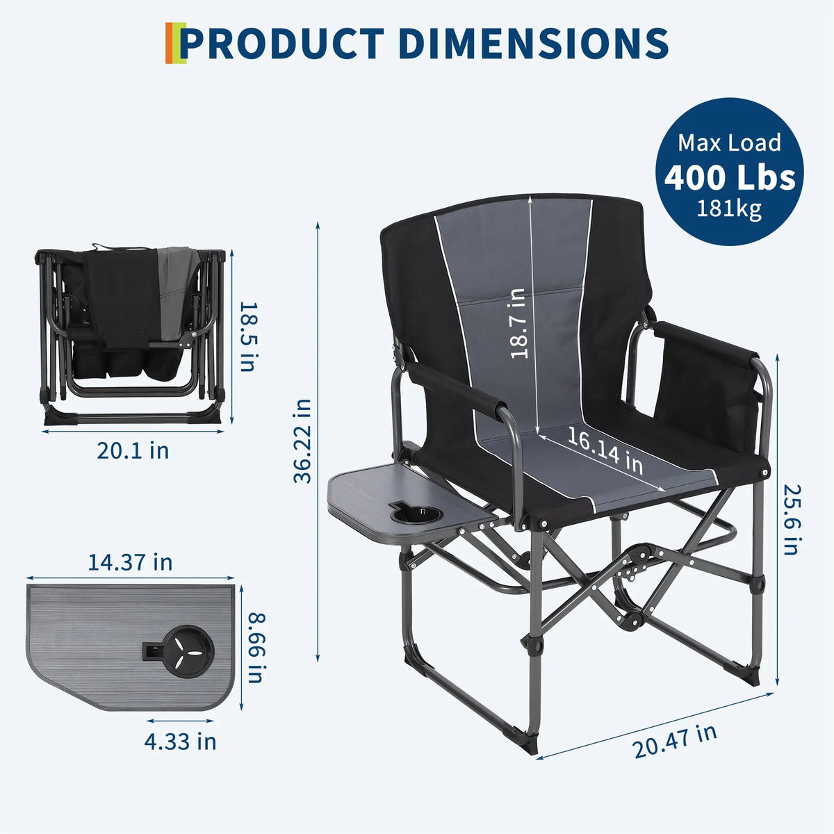 Heavy Duty Director Camping Chair With Attached Side Table