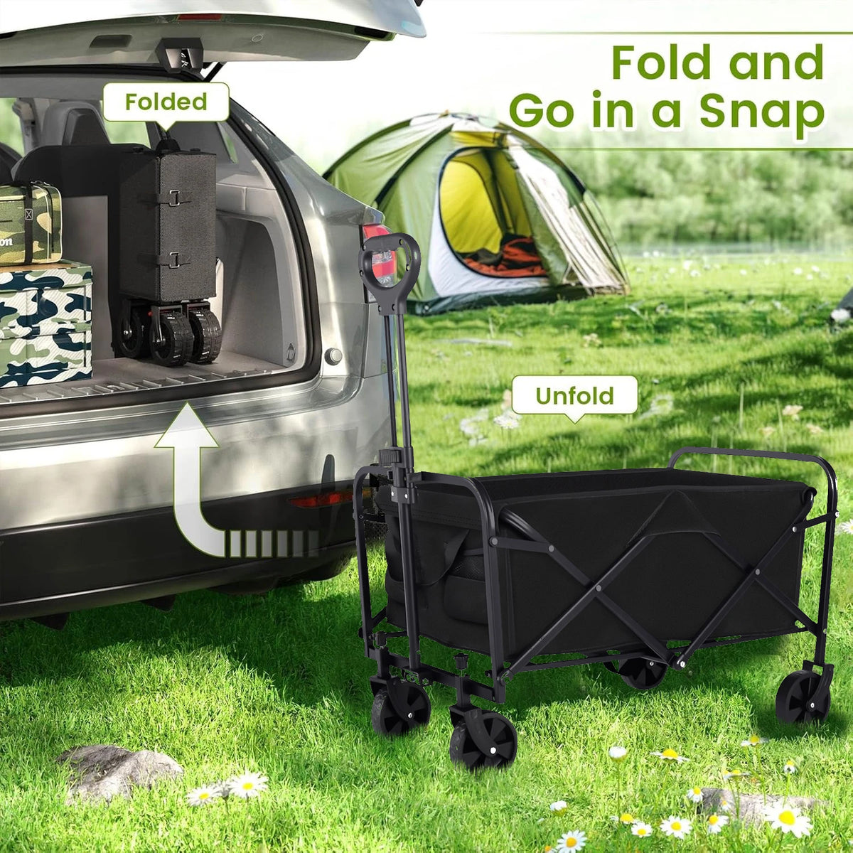 Portable Foldable Steel Utility Wagon Cart With All Terrain Wheels
