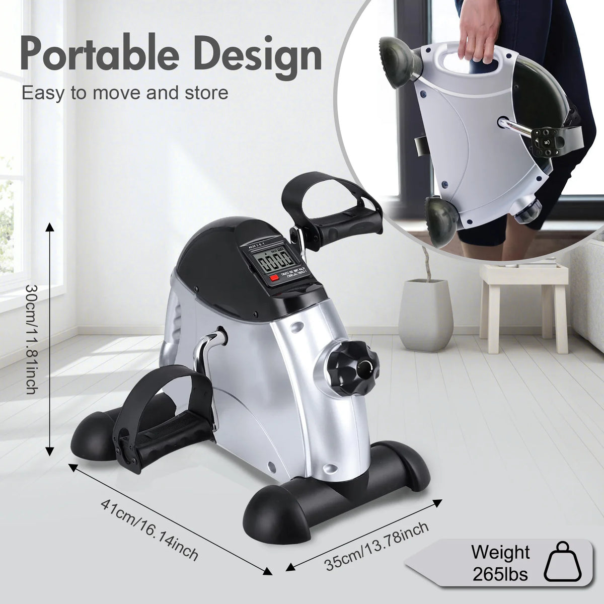Compact Under Desk Pedal Exerciser Featuring Digital Display Cardio Trainer