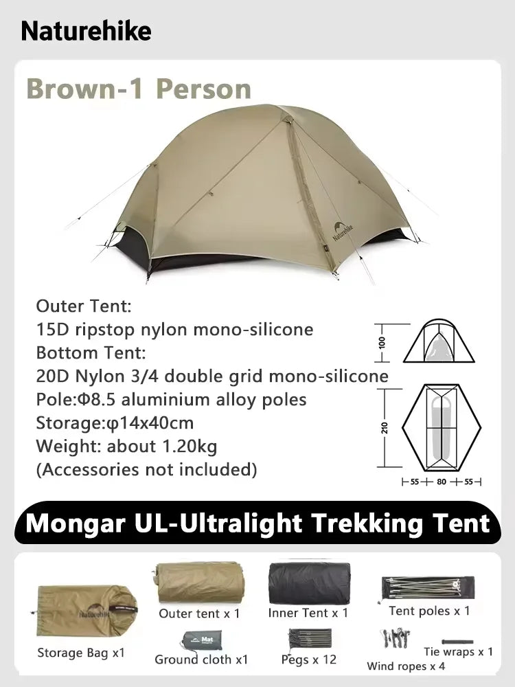 Naturehike Mongar UL Ultralight Backpacking Tent Waterproof 15D Nylon