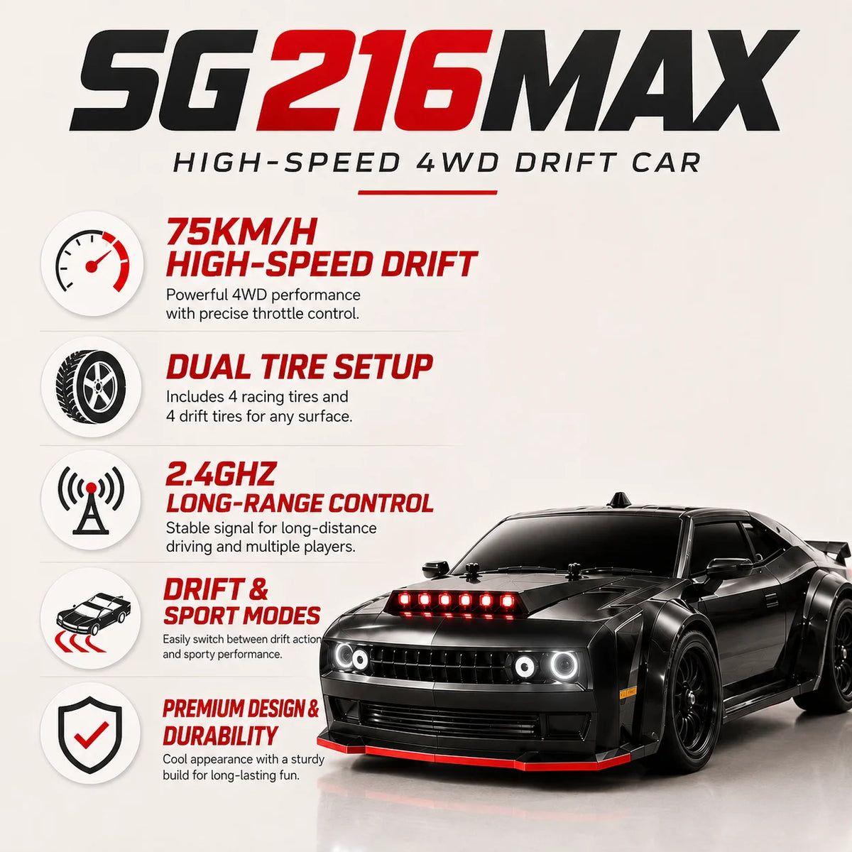 ZNLYRION 4WD Brushless RC Drift Racing Car With LED Lights