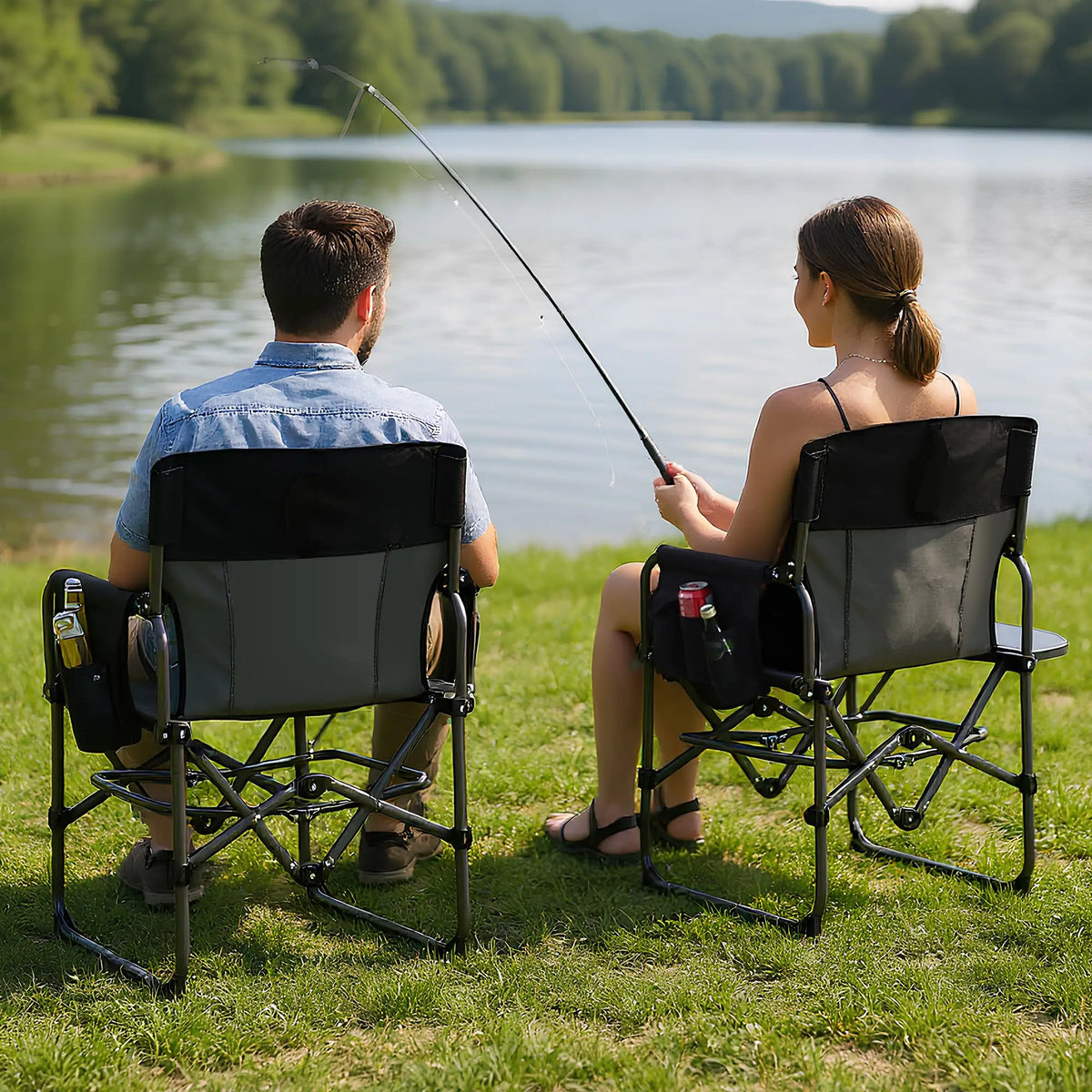 Heavy Duty Director Camping Chair With Attached Side Table