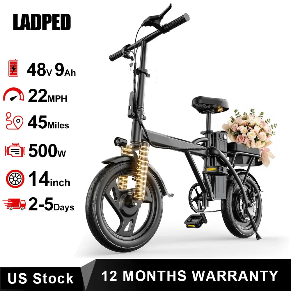 `AOVOPRO 500W Folding E-Bike With 48V Battery Dual Seat Mini `