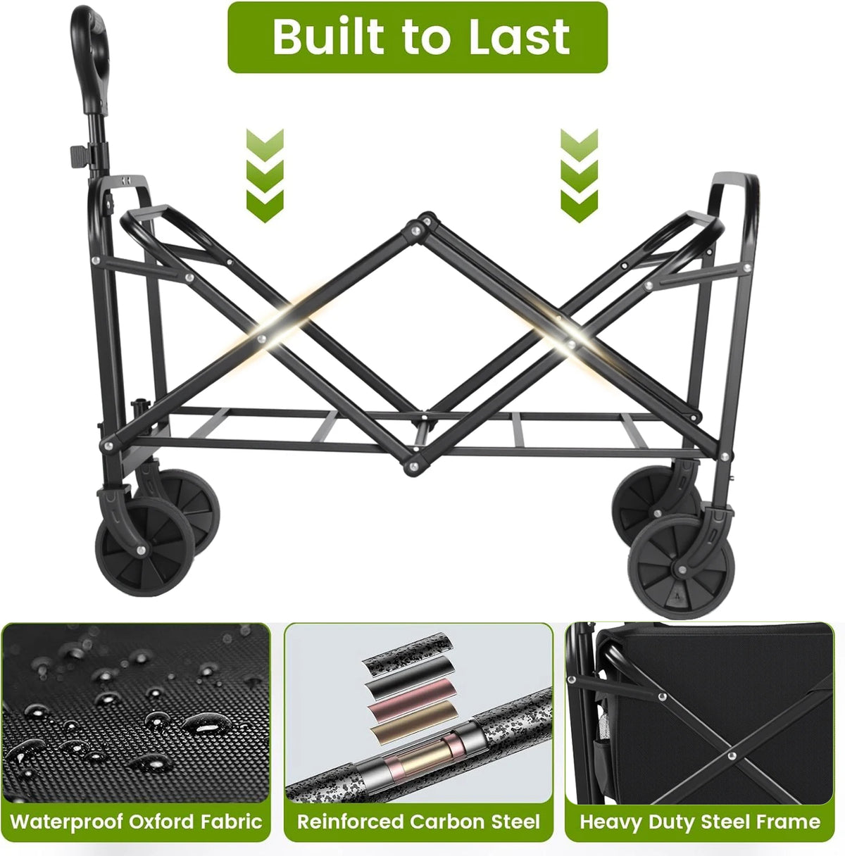 Portable Foldable Steel Utility Wagon Cart With All Terrain Wheels