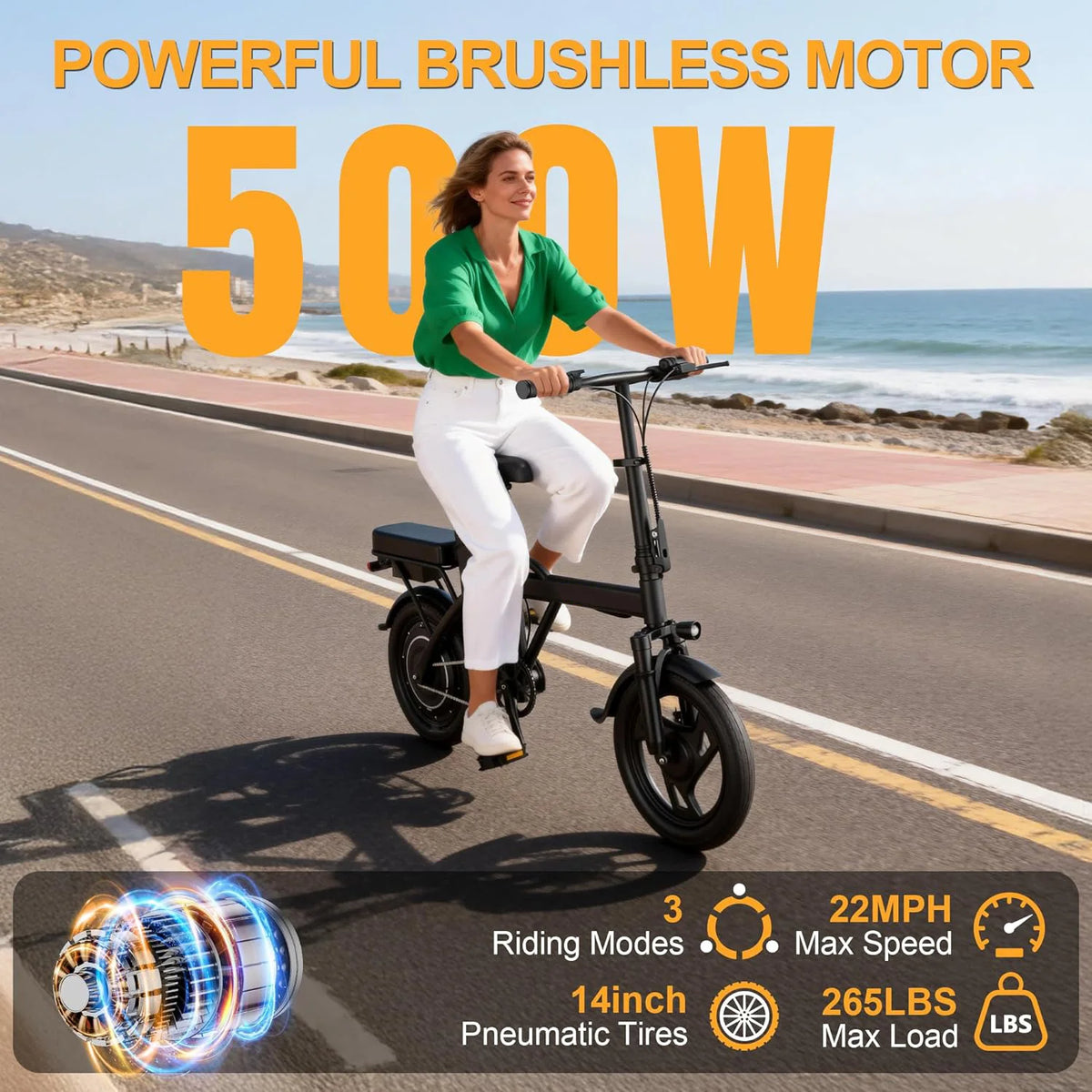 `AOVOPRO 500W Folding E-Bike With 48V Battery Dual Seat Mini `