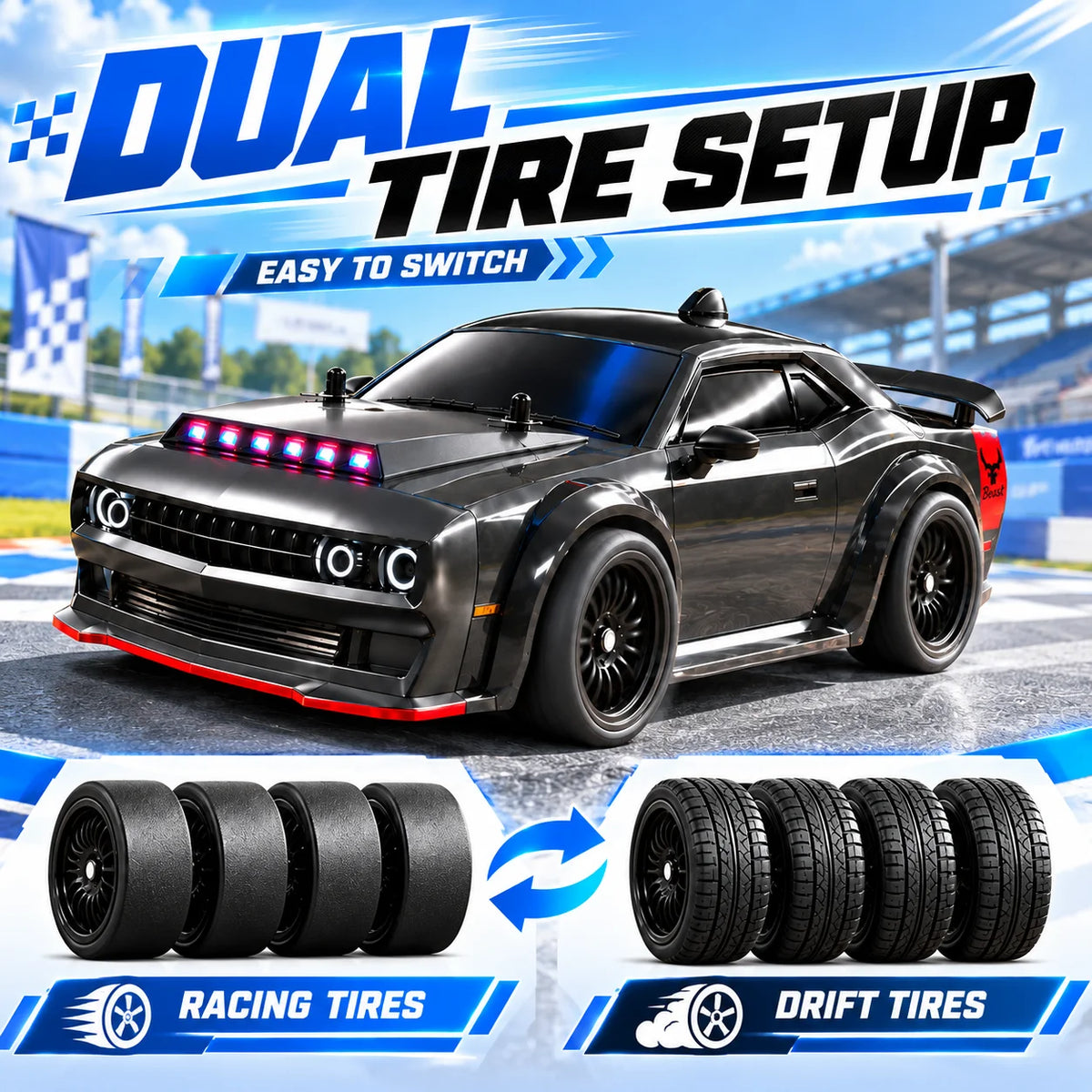 ZNLYRION 4WD Brushless RC Drift Racing Car LED Lights
