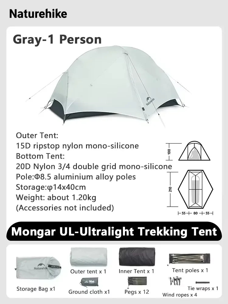 Naturehike Mongar UL Ultralight Backpacking Tent Waterproof 15D Nylon