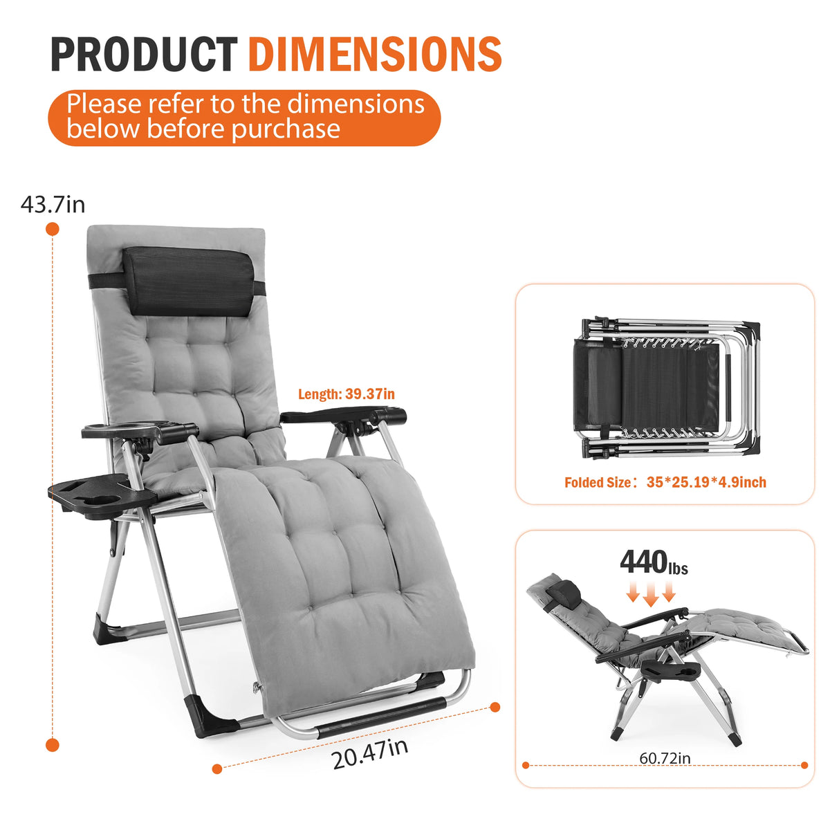 JHK Zero Gravity Reclining Soft Cushioned Lounge Chair