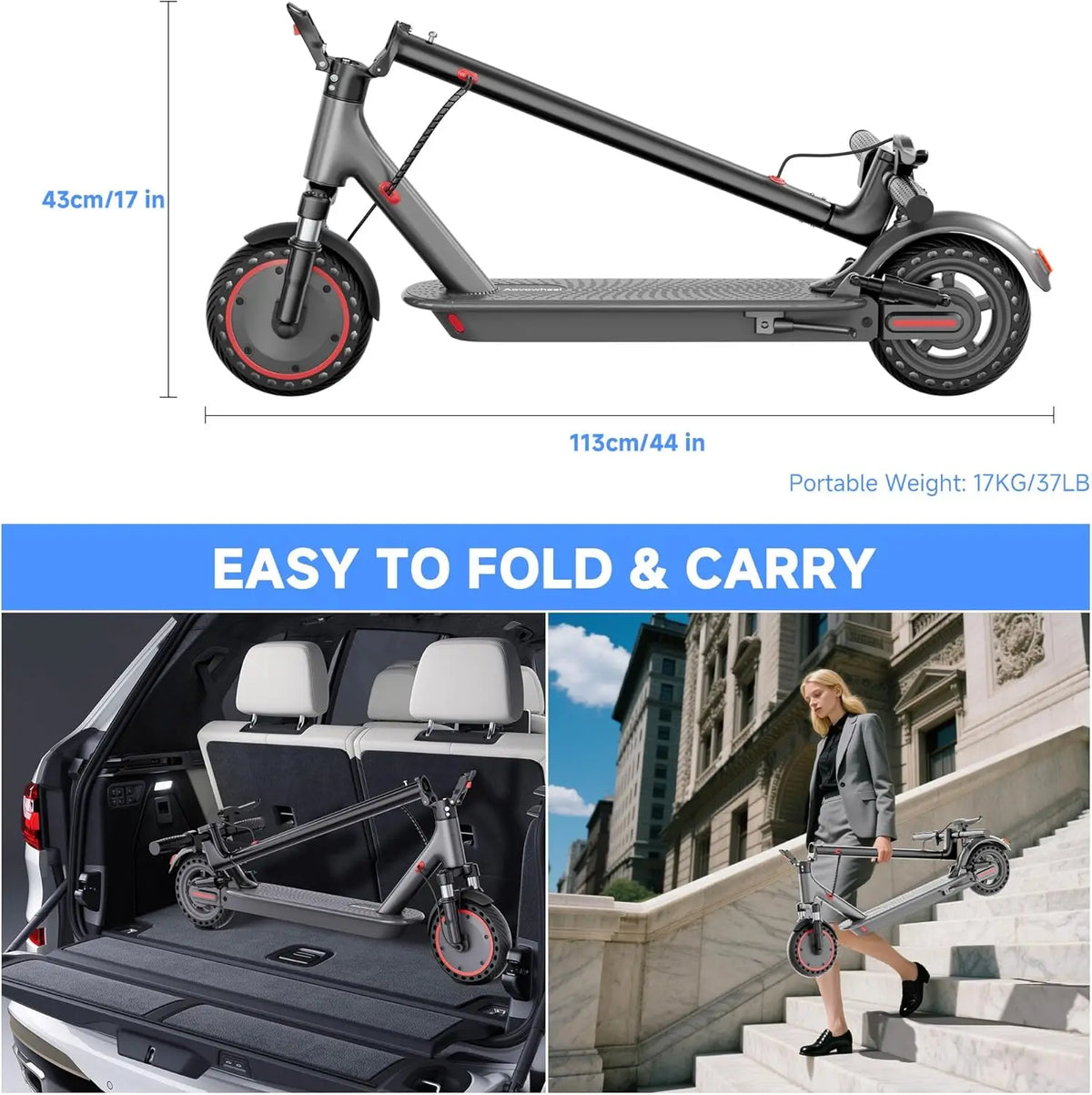 AOVOPRO 500W Foldable Electric Scooter For Adults Dual Brake System