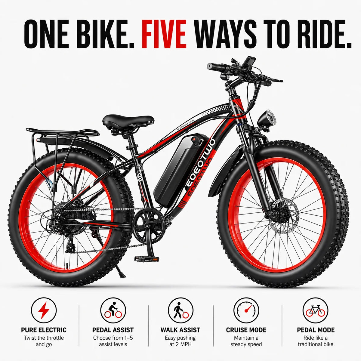 EOEOTWO Adult Electric Bike 48V Removable Battery Aluminum Frame