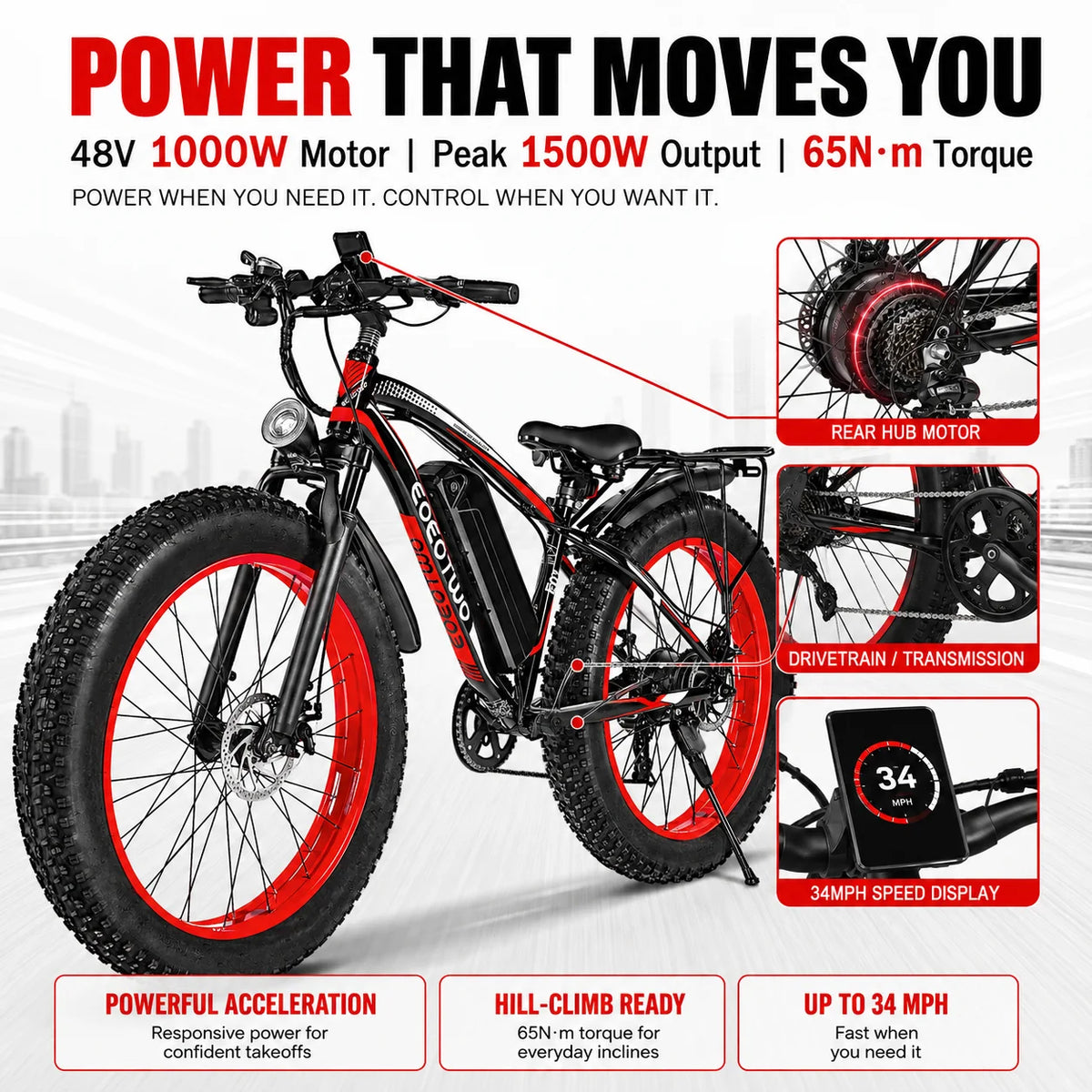 EOEOTWO Adult Electric Bike 48V Removable Battery Aluminum Frame