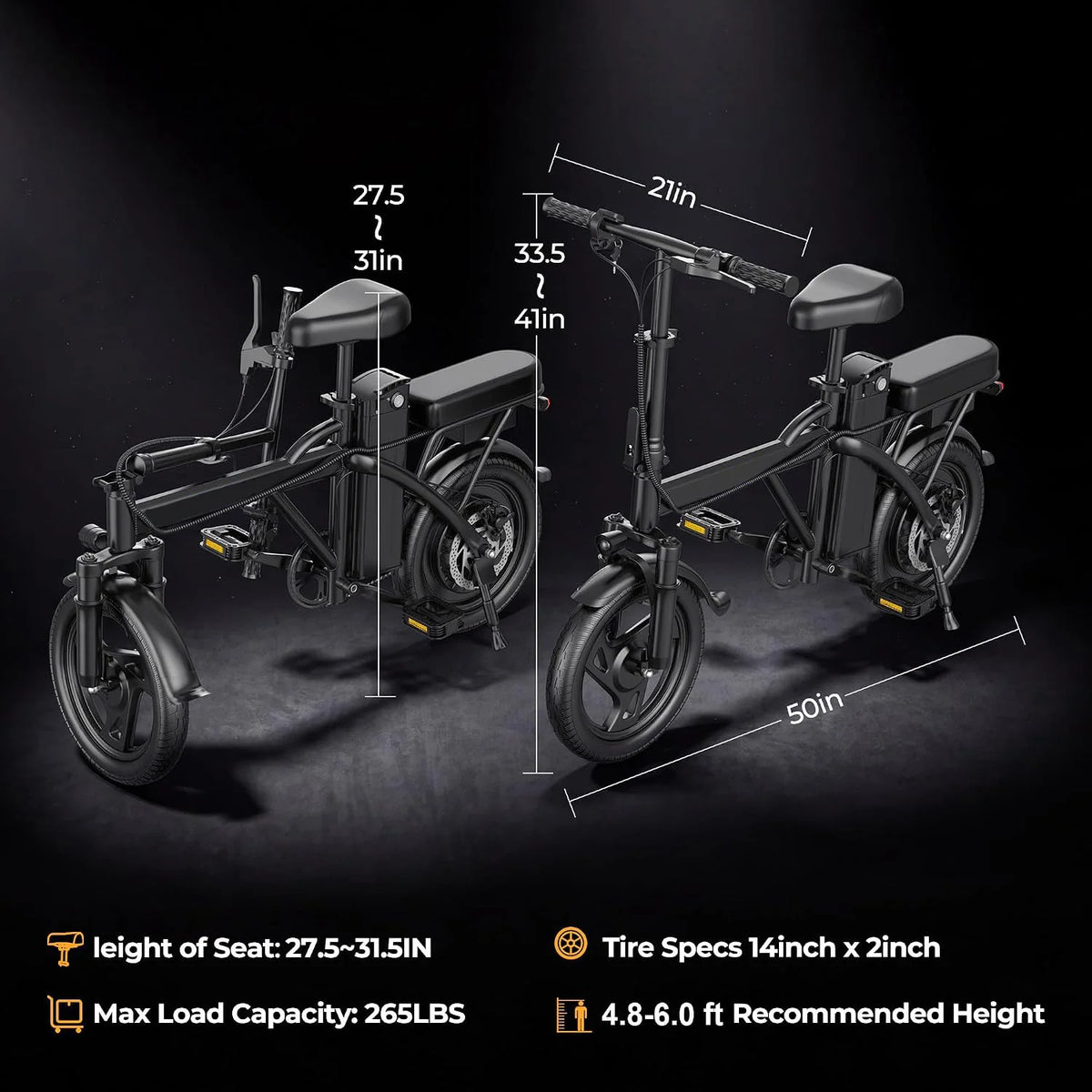 `AOVOPRO 500W Folding E-Bike With 48V Battery Dual Seat Mini `