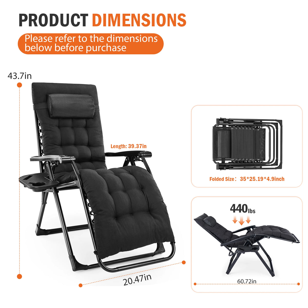 JHK Zero Gravity Reclining Soft Cushioned Lounge Chair