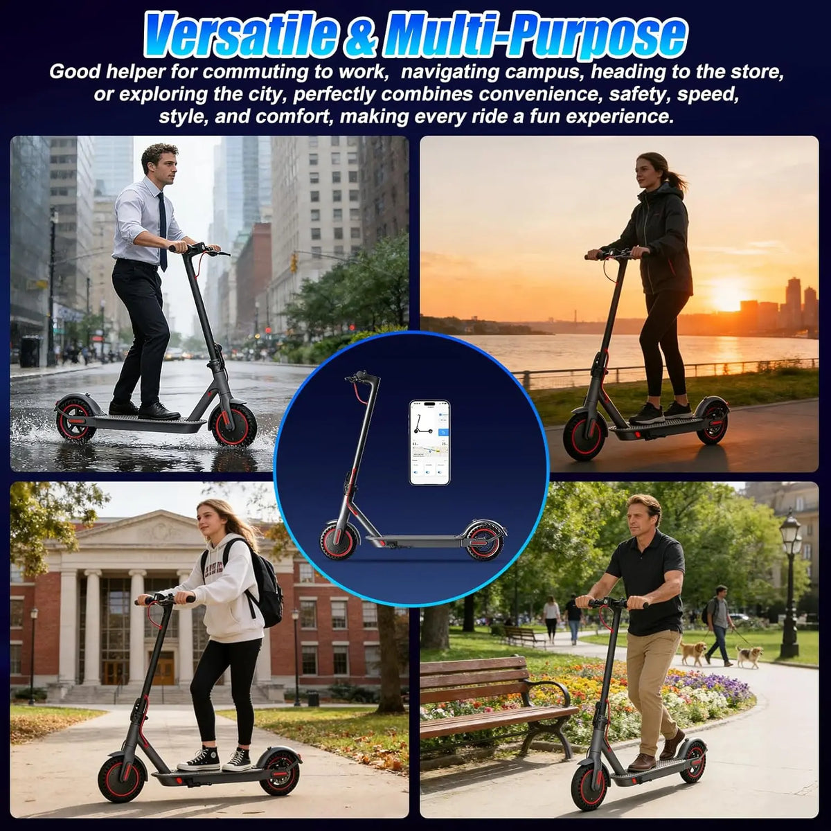 OBX Foldable Electric Scooter With App Control And Solid Tires