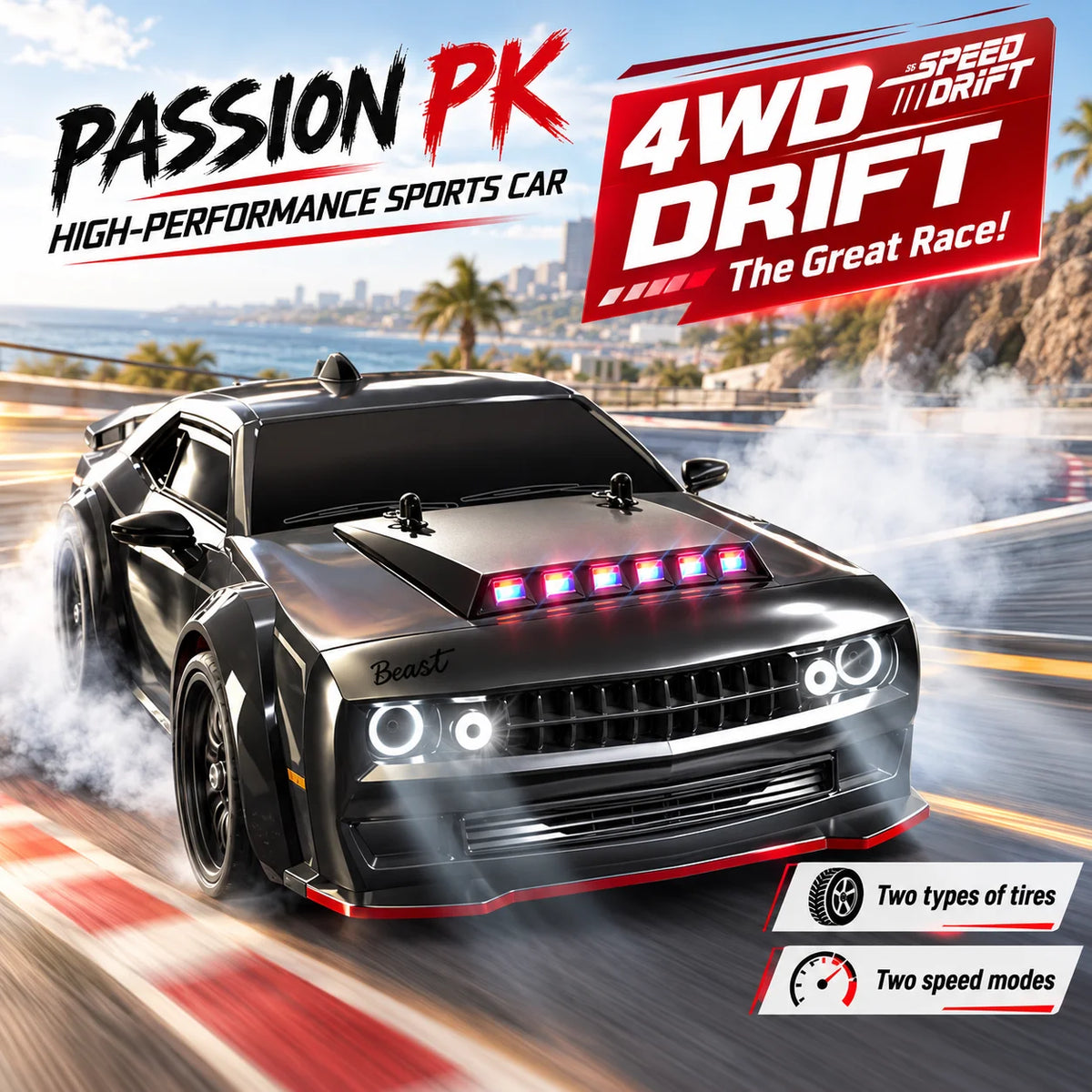ZNLYRION 4WD Brushless RC Drift Racing Car LED Lights