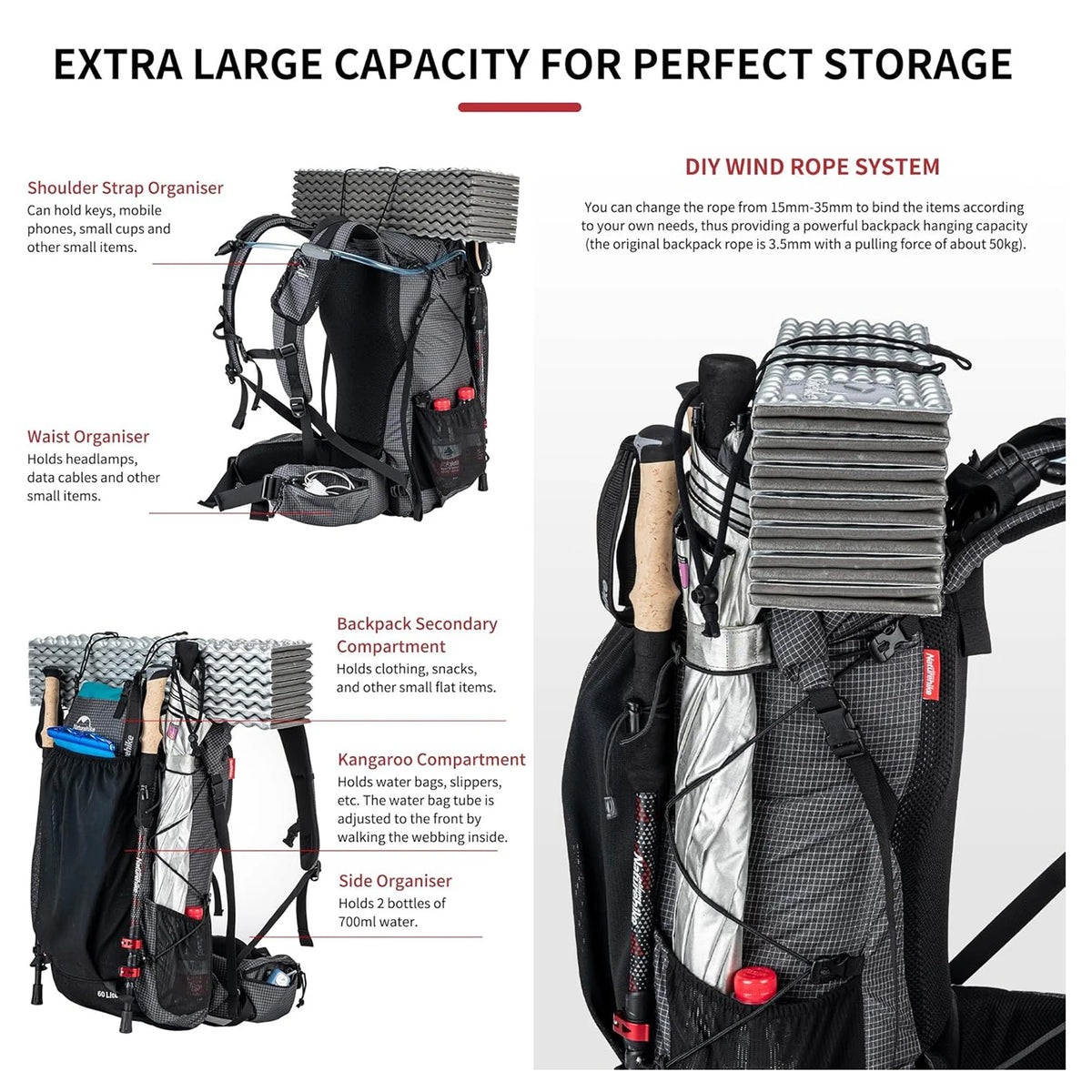 Naturehike Rock Outdoor Backpack With Rain Cover For Camping