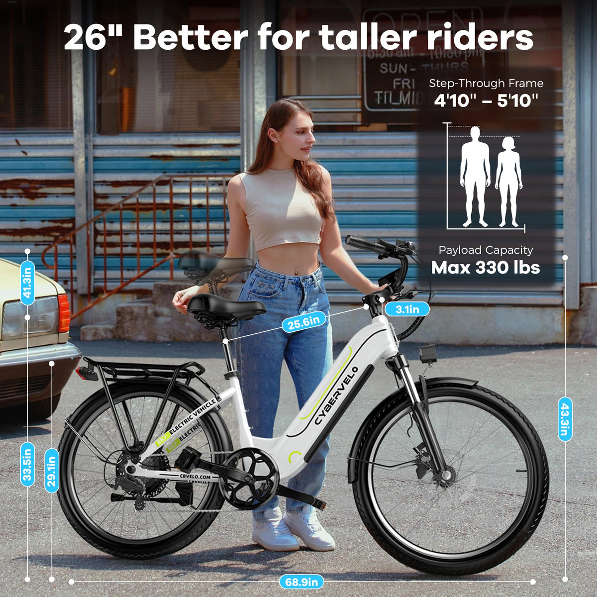 Cybervelo 1000W Peak Electric Bike With Removable Battery Seven Speeds