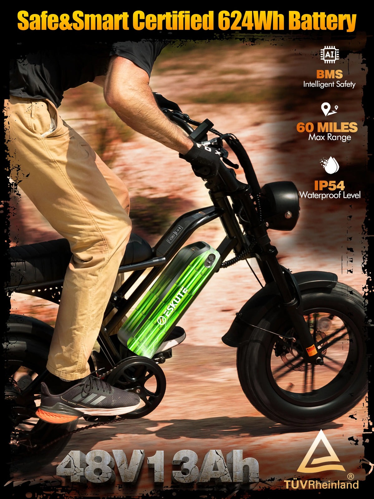 Eskute V100 Electric Dirt Bike Featuring 48V Long Range Battery