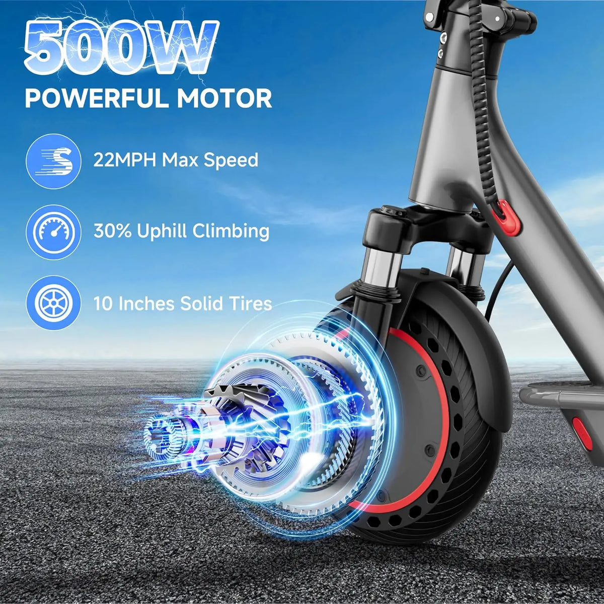 AOVOPRO 500W Foldable Electric Scooter For Adults Dual Brake System