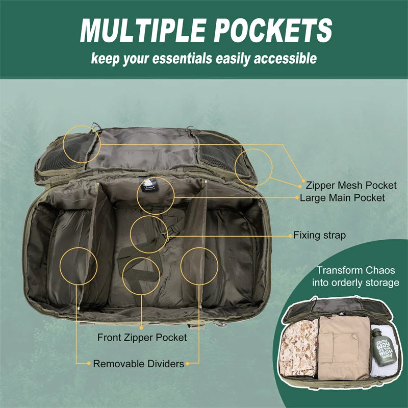 LQARMY Durable Tactical Backpack for Hiking Camping and Travel Adventures