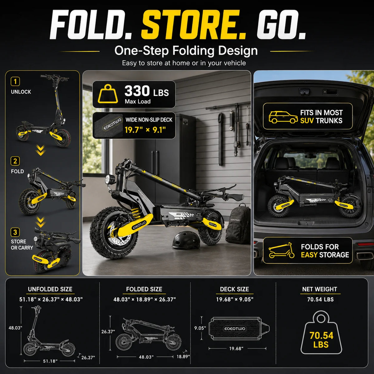 Eoeotwo 1200W Off Road Electric Scooter 48V 30MPH Foldable Option