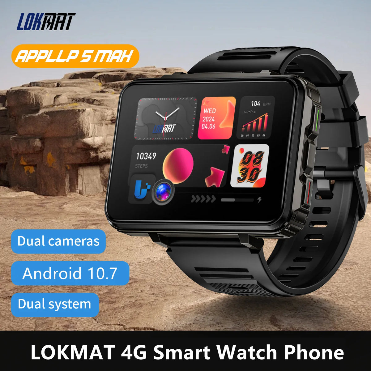 LOKMAT Smartwatch With 4G Calling And Dual Camera For Android