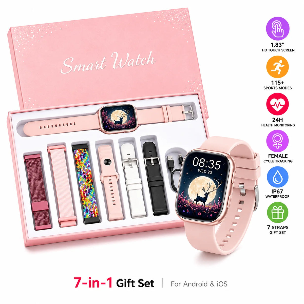 Women Smart Watch Fitness Tracker Heart Rate Monitor IP67 Waterproof