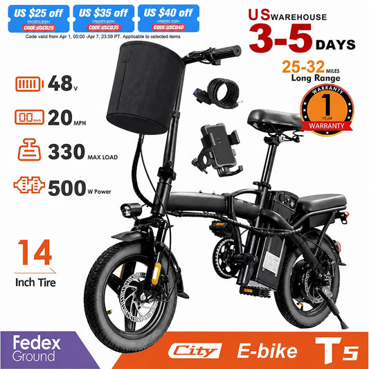 Terrosor Folding Electric Bike With 48V Motor And Removable Battery