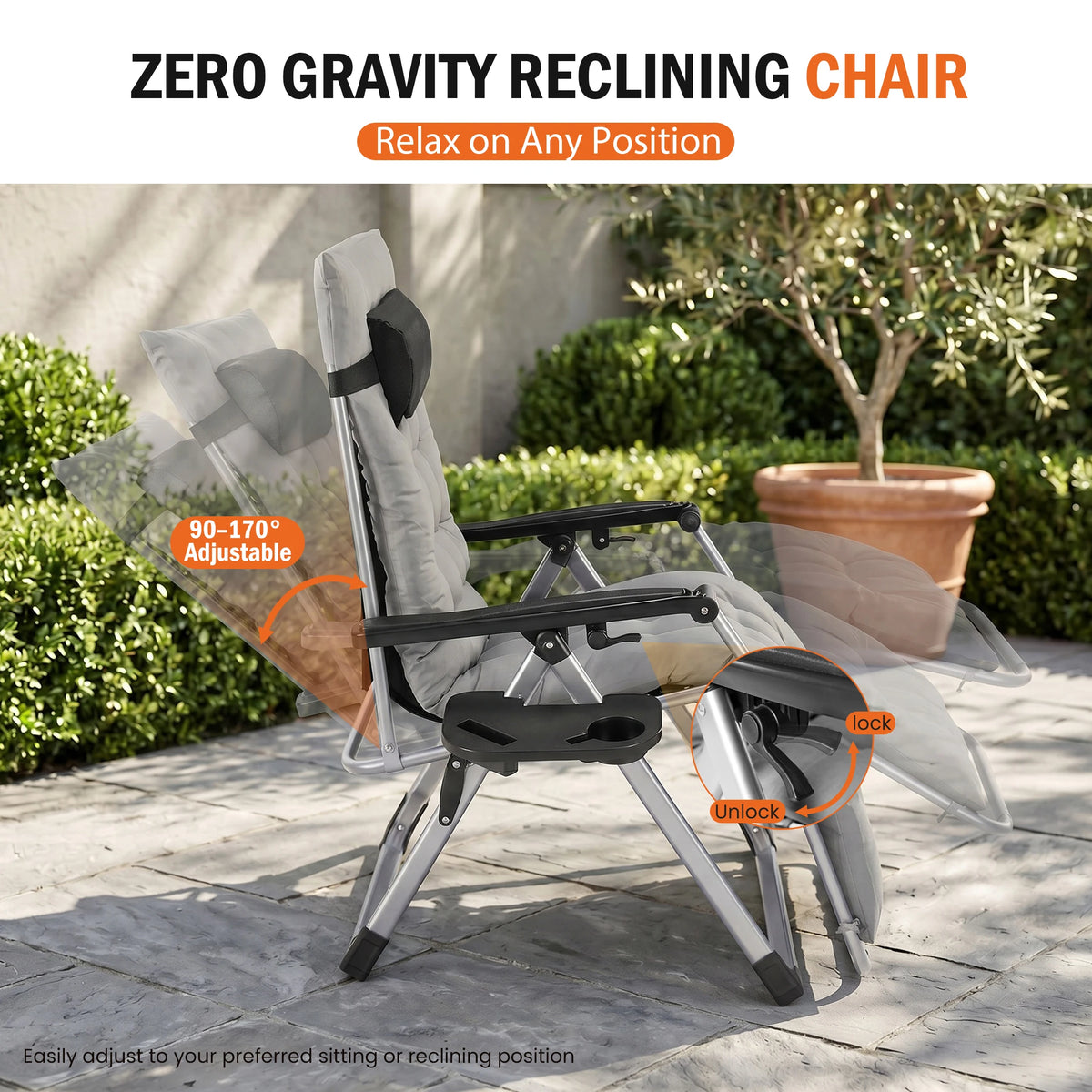 JHK Zero Gravity Reclining Soft Cushioned Lounge Chair