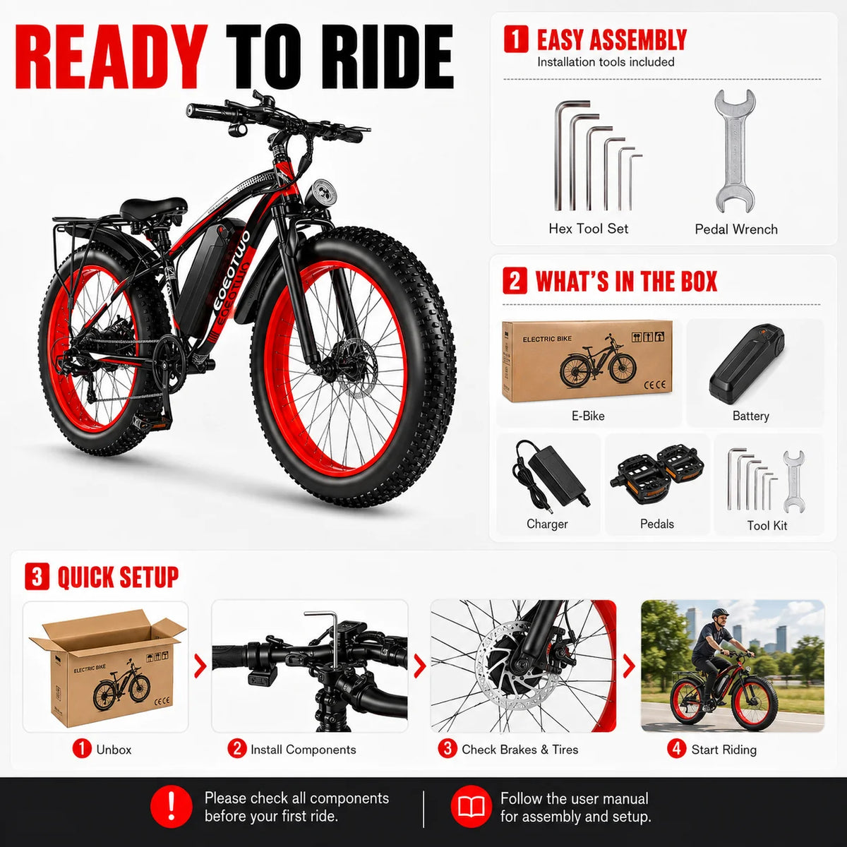 EOEOTWO Adult Electric Bike 48V Removable Battery Aluminum Frame