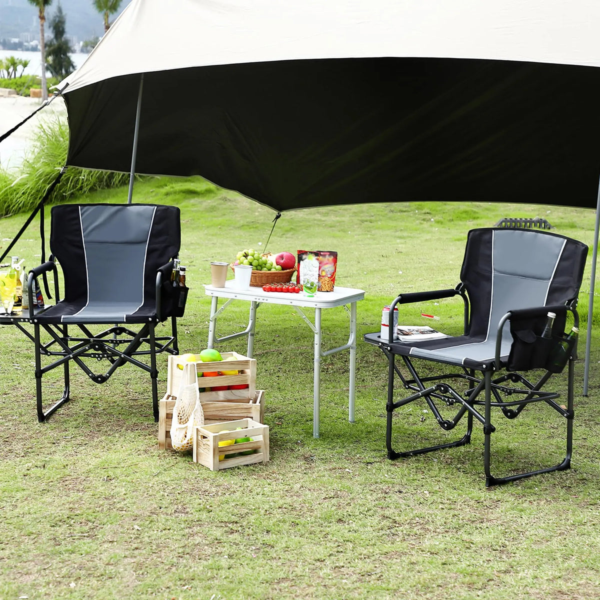 Heavy Duty Director Camping Chair With Attached Side Table
