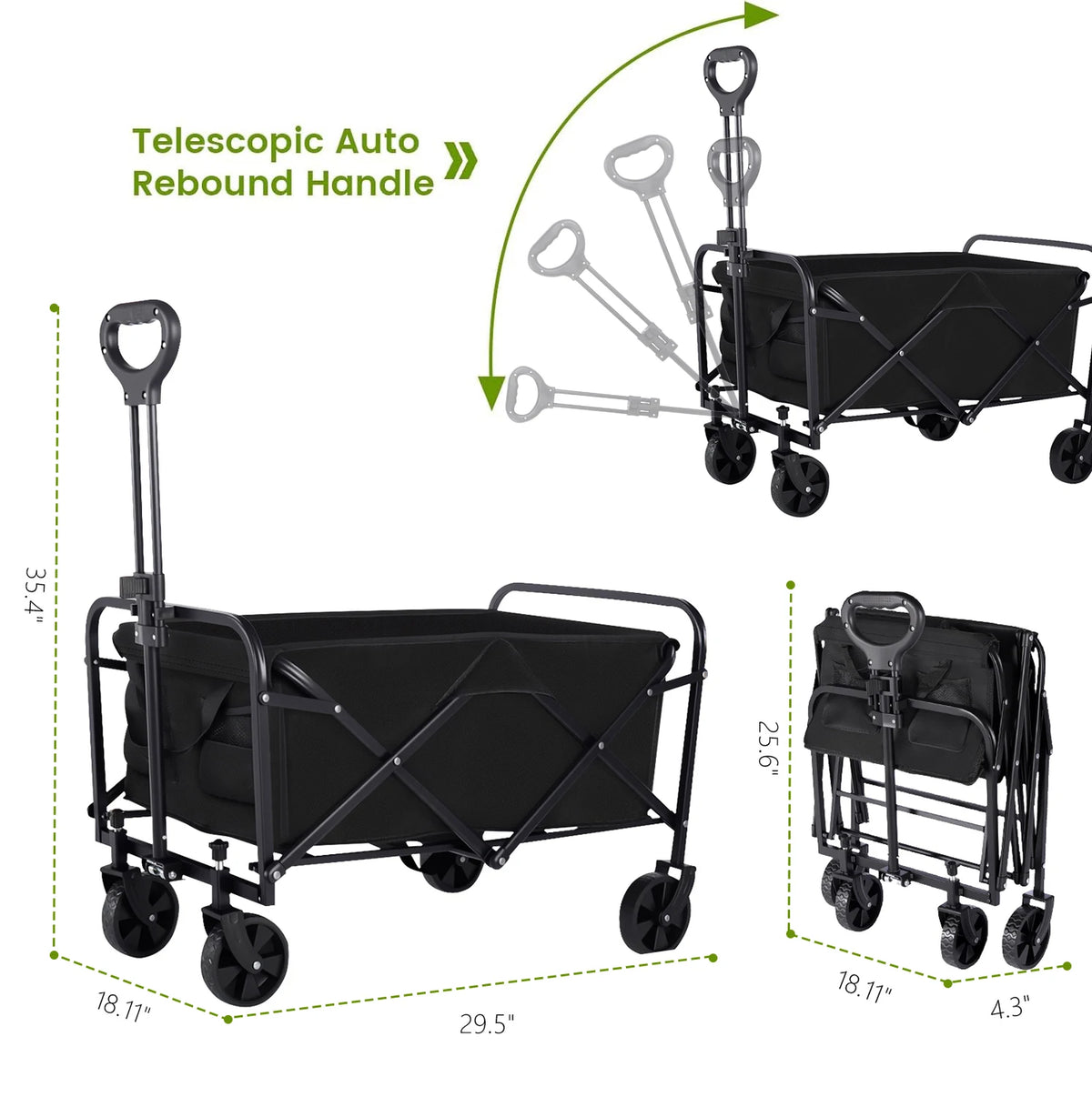 Portable Foldable Steel Utility Wagon Cart With All Terrain Wheels