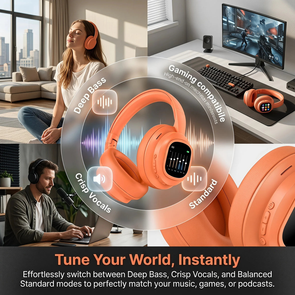 Advanced Bluetooth Over Ear Wireless Headphones With Precise Noise Canceling