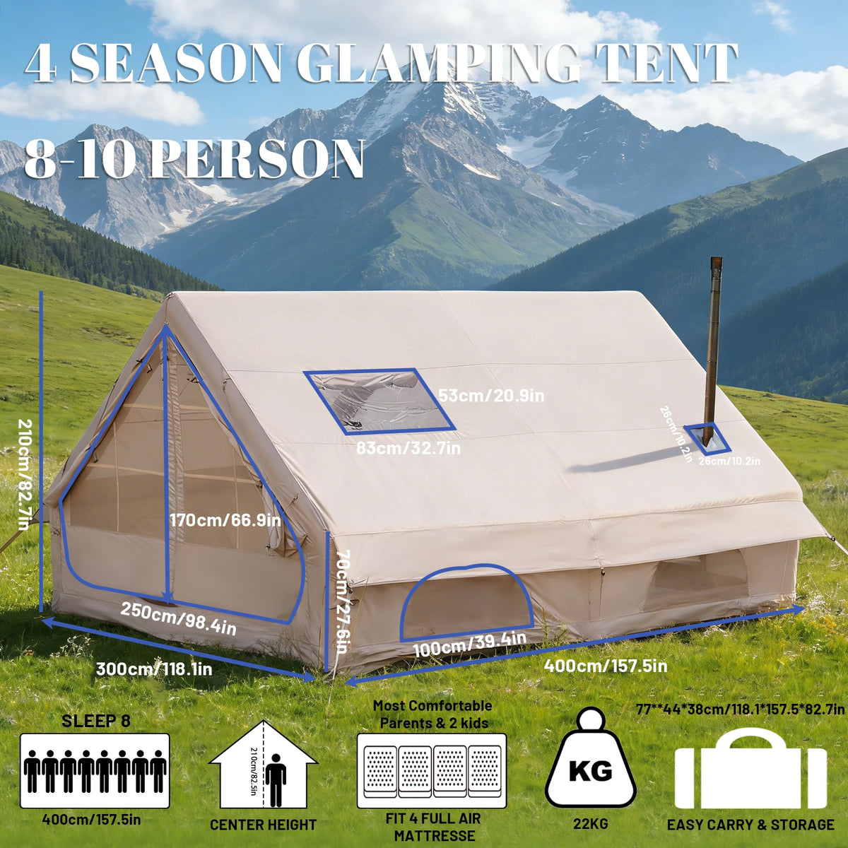 Pakicetus Inflatable Camping Tent With Skylight Quick Setup Air Pump Included