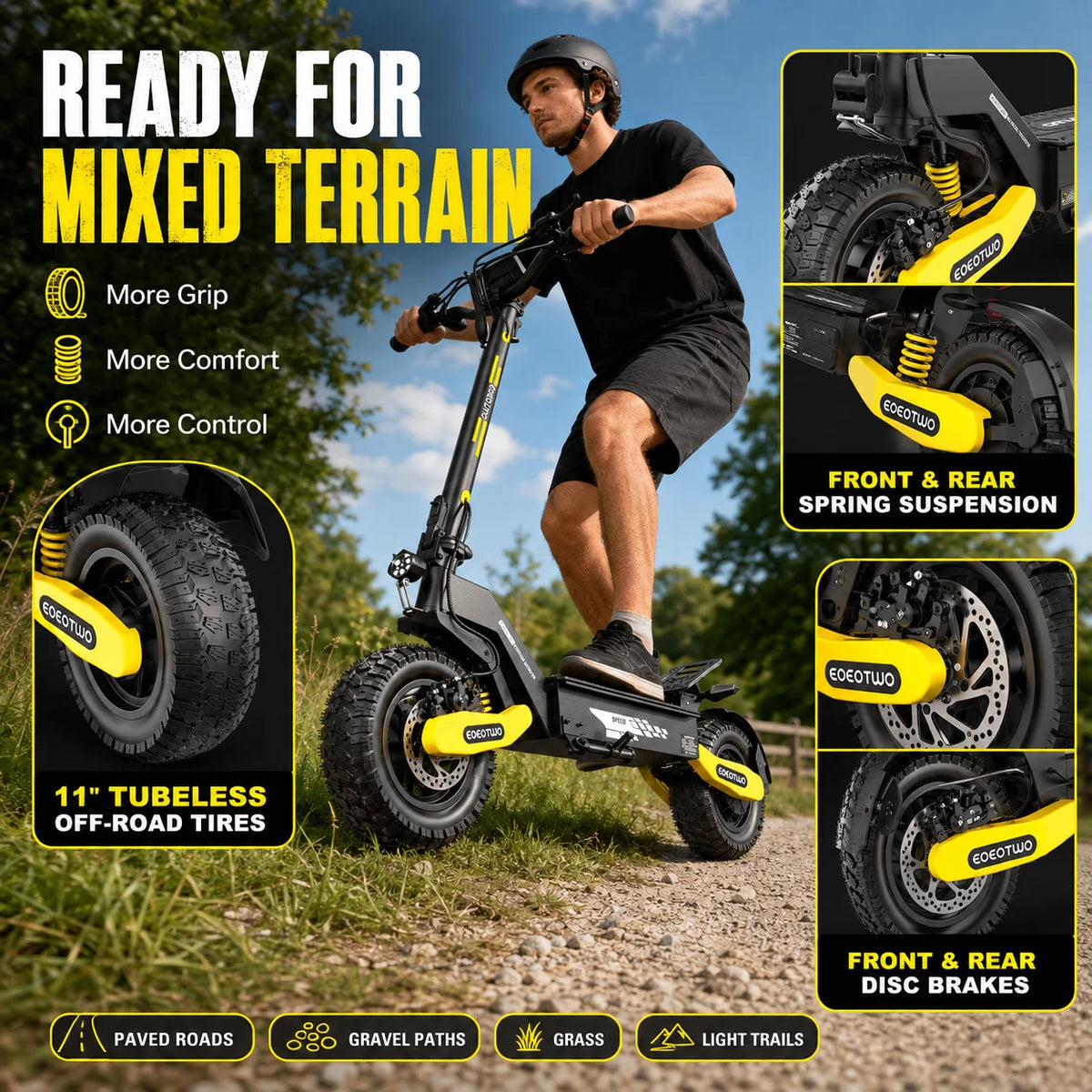 Eoeotwo 1200W Off Road Electric Scooter 48V 30MPH Foldable Option