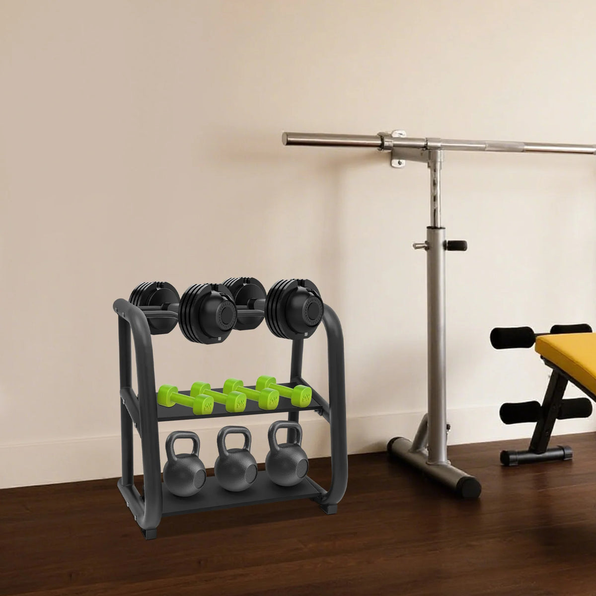 Sturdy Three Tier Steel Dumbbell Rack For Home Gym Storage