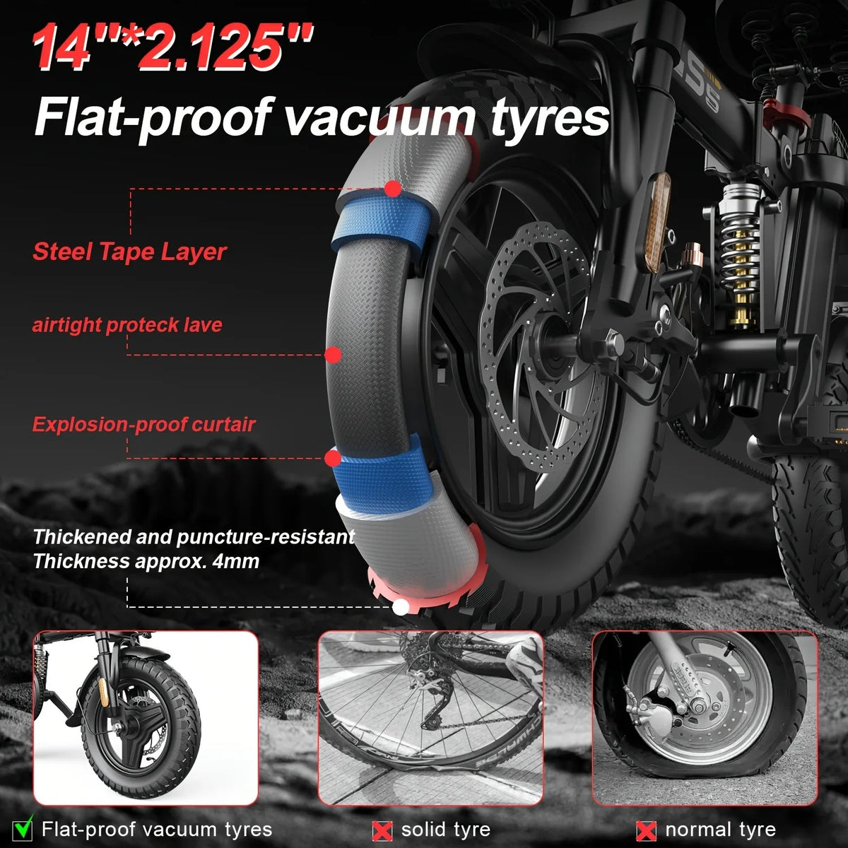 UPlee GS5 Folding Electric Bike 500W Peak 48V Removable Battery