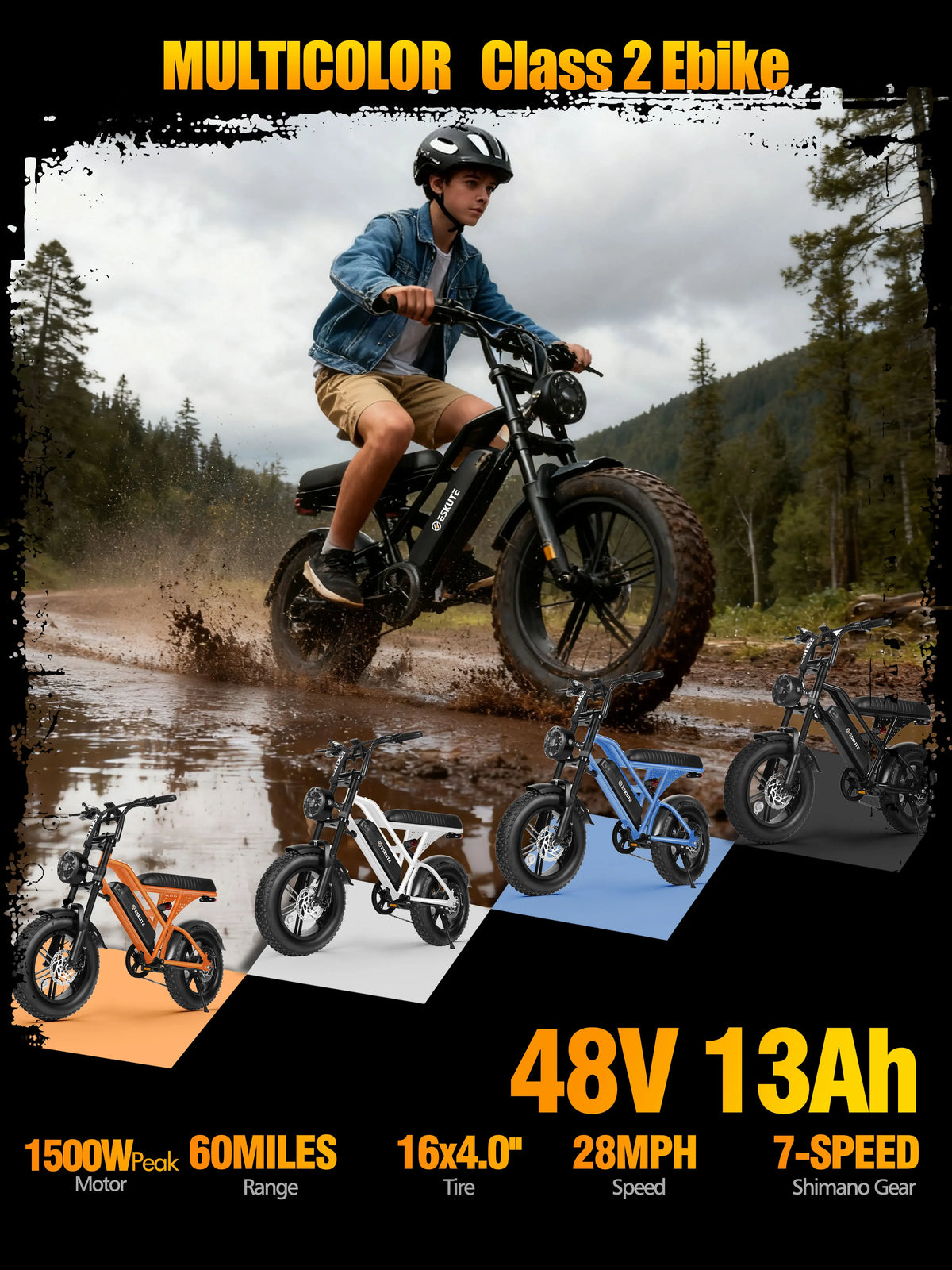 Eskute V100 Electric Dirt Bike Featuring 48V Long Range Battery