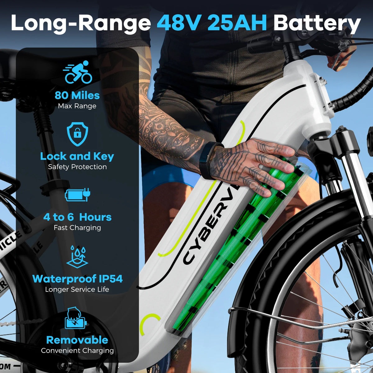 Cybervelo 1000W Peak Electric Bike With Removable Battery Seven Speeds