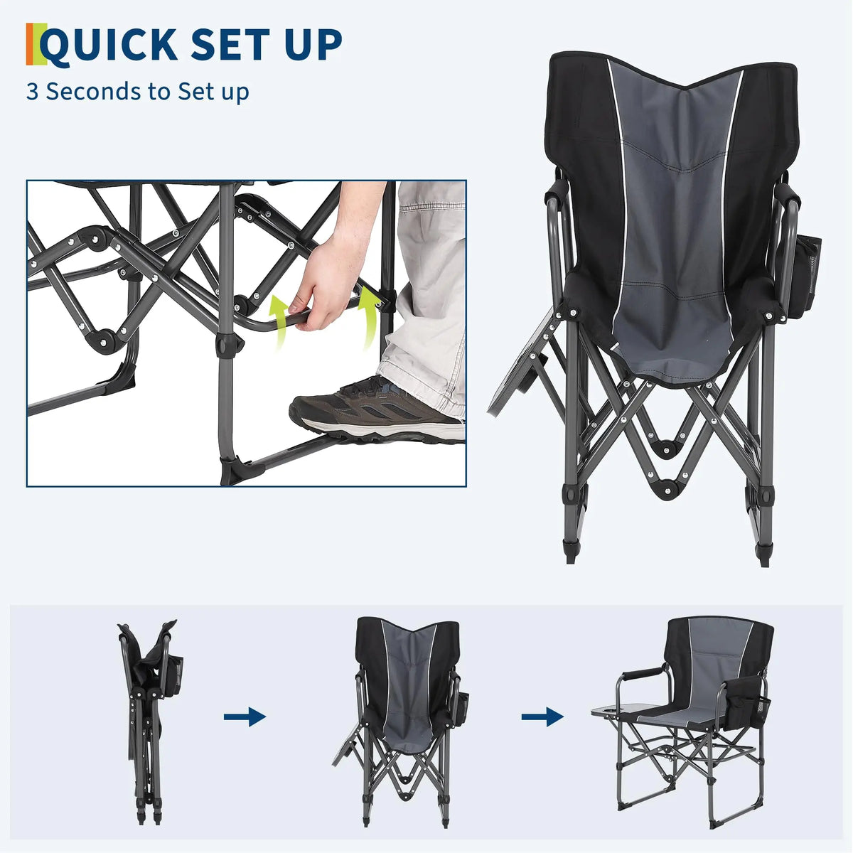 Heavy Duty Director Camping Chair With Attached Side Table