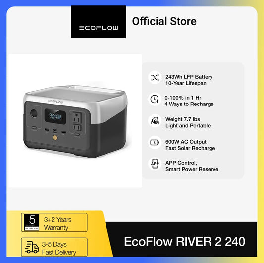 EcoFlow River 2 Portable Power Station 243Wh 600W LiFePO4 Battery