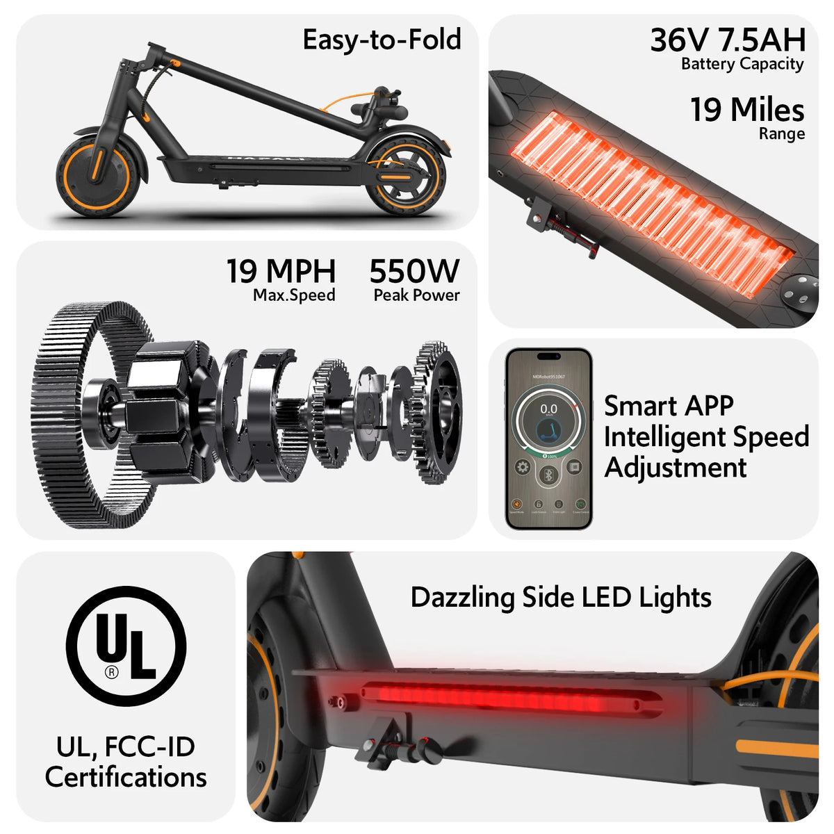 Osboo Adult Electric Scooter 550W Peak Motor Foldable