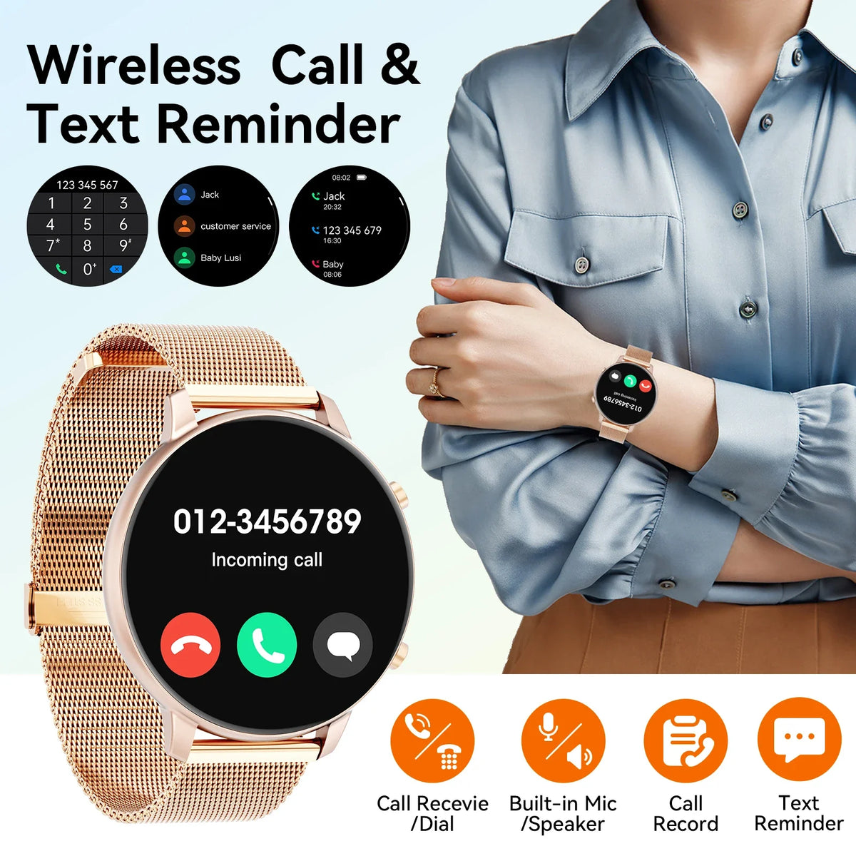 Women Bluetooth Call Smart Watch IP67 Waterproof Fitness Tracker