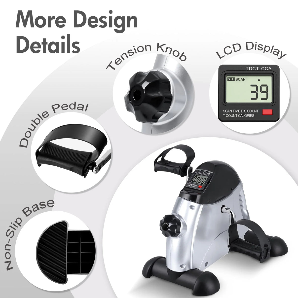 Compact Under Desk Pedal Exerciser Featuring Digital Display Cardio Trainer