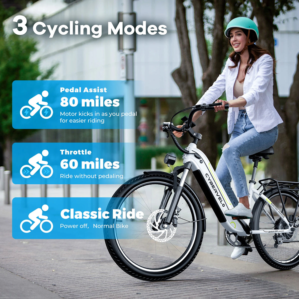 Cybervelo 1000W Peak Electric Bike With Removable Battery Seven Speeds